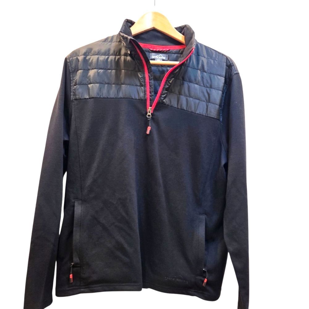 Eddie Bauer Men's Pullover Long Sleeve Jacket 1/4 Zip Black Red Zipper Size M